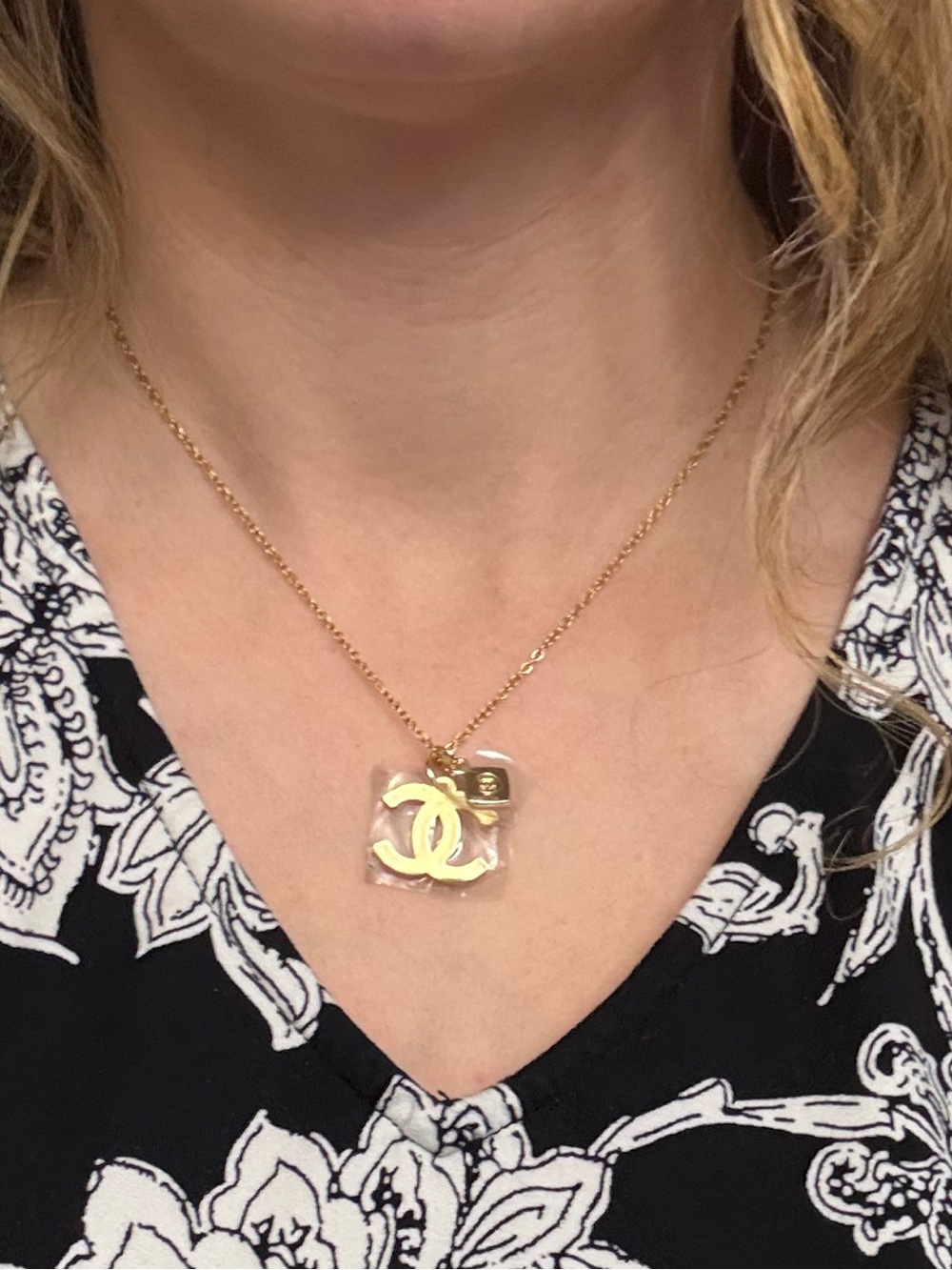 CHANEL Gold Double C Charm Necklace